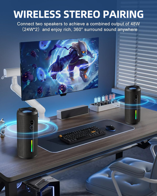 24W Bluetooth Speaker, IPX7 Waterproof, 25H Playtime, Bass Boost, LED Lights3