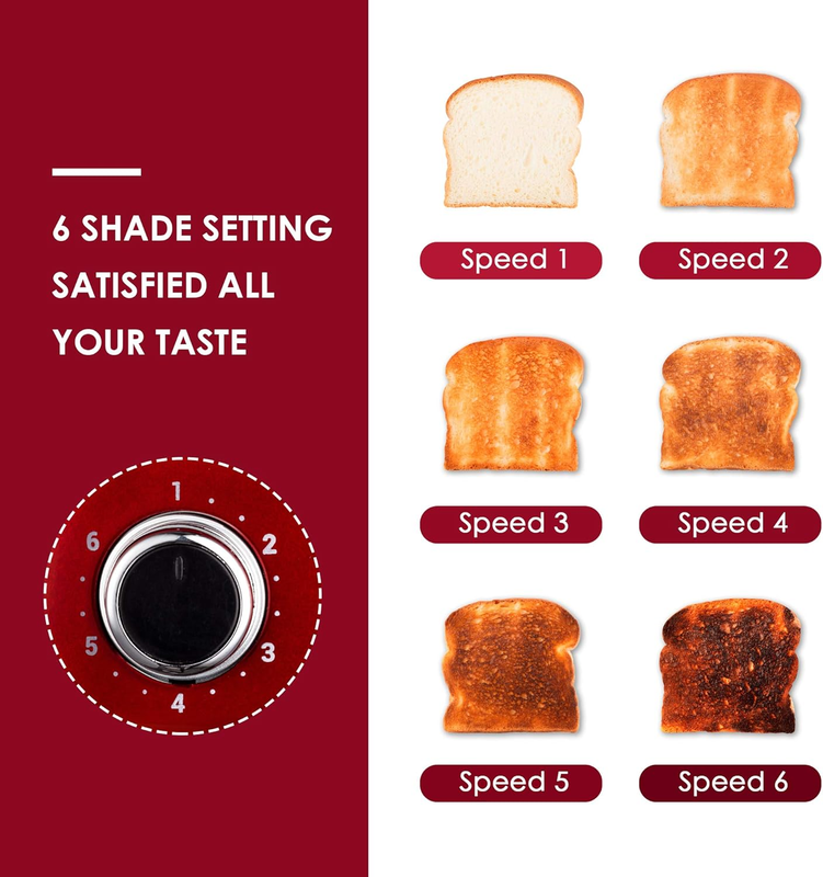 Retro 4 Slice Toaster Red ST033 - Wide Slots, Bagel, Defrost, 6 Shade Crumb Tray1