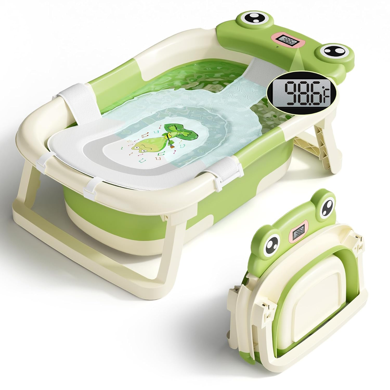 Collapsible Baby Bathtub with Cushion & Thermometer, Green (0 24 Months)8