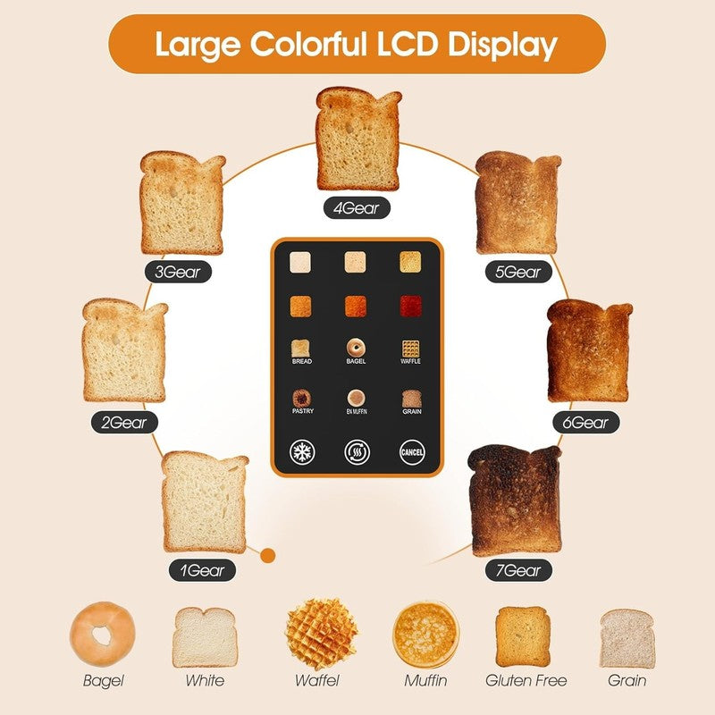 Touch Screen Toaster 2 Slice Digital Timer 6 Modes Wide Slots3