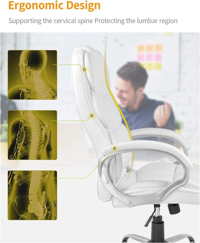 Ergonomic High Back White PU Leather Executive Office Chair with Lumbar Support6