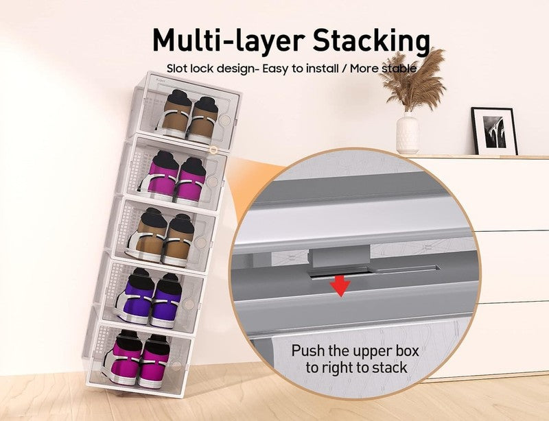 12 Pack X Large Clear Shoe Storage Boxes, Stackable Organizer Bins, Grey2