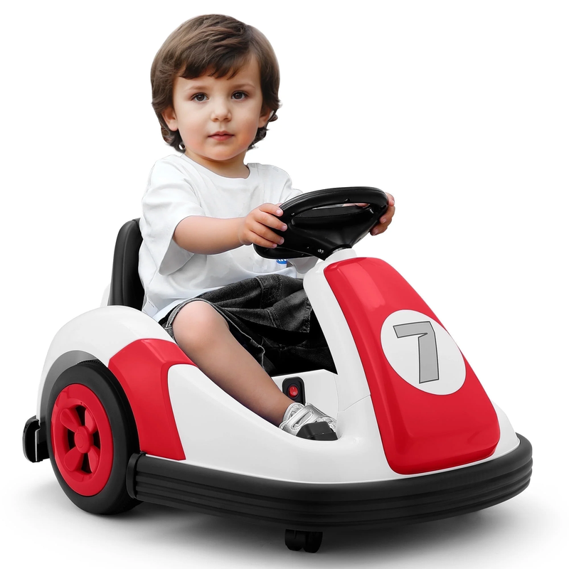 12V Red Toddler Bumper Car 2-Speed 360° Remote Control Ride-On for Kids 2-57
