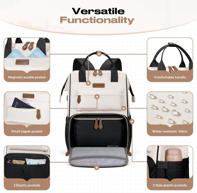 Travel Laptop Backpack 15.6 17.3" Nurse Work Bag w/ Lunch Box Black Beige6