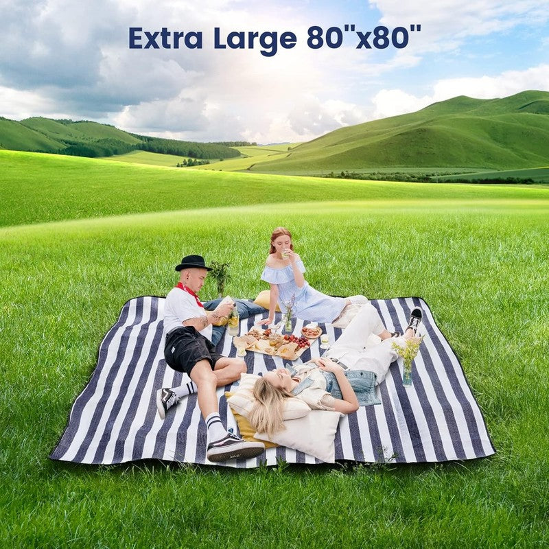 80”X 80” Picnic Blanket Extra Large, Waterproof and Foldable Beach Blanket, 3-La1
