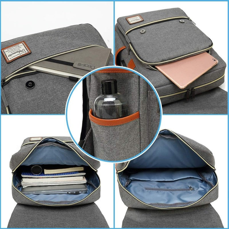 Vintage Laptop Backpack USB Charging Slim 15.6" Travel College Grey4