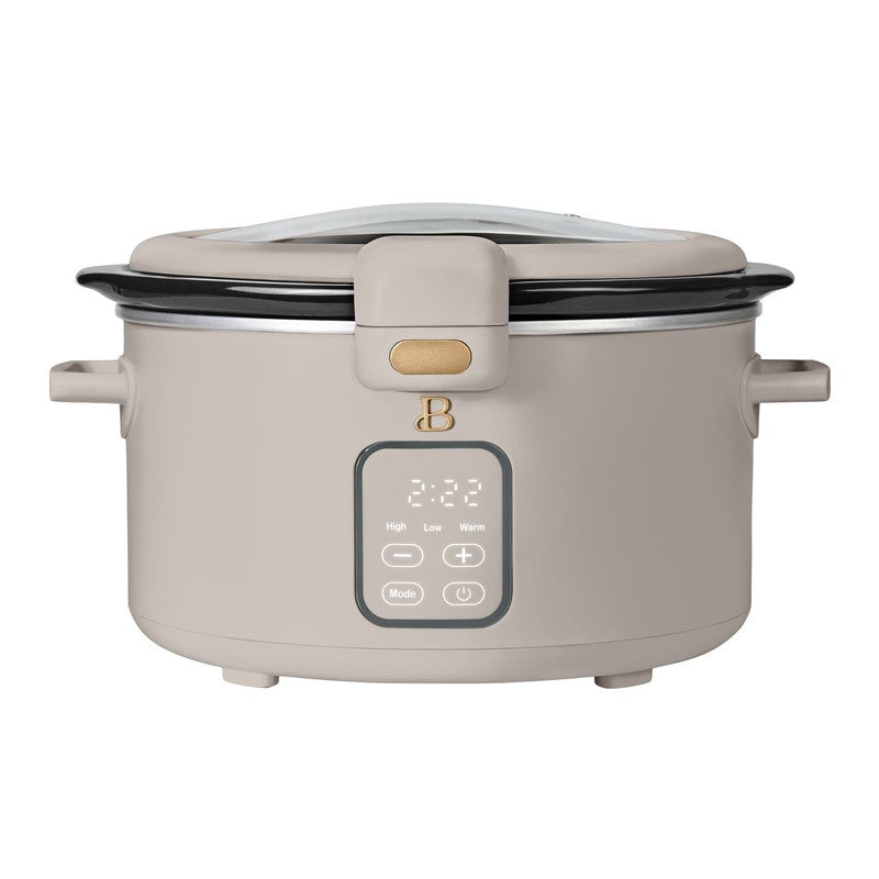 Drew Barrymore 4Qt Digital Slow Cooker Hinged Locking Lid Porcini Taupe0
