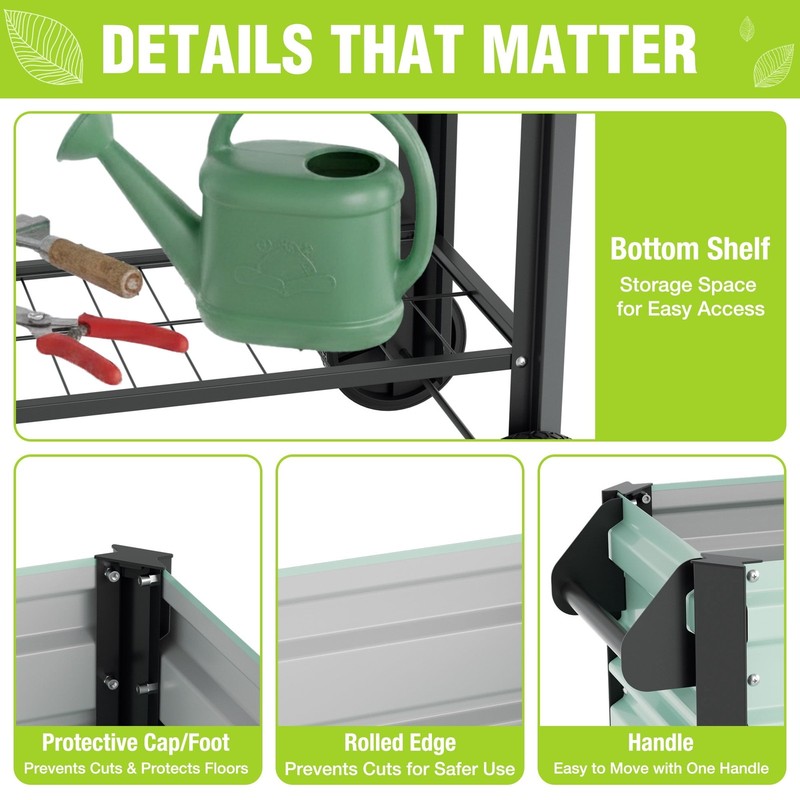 37In Outdoor Galvanized Raised Garden Bed with Legs and Wheels -Light Green6