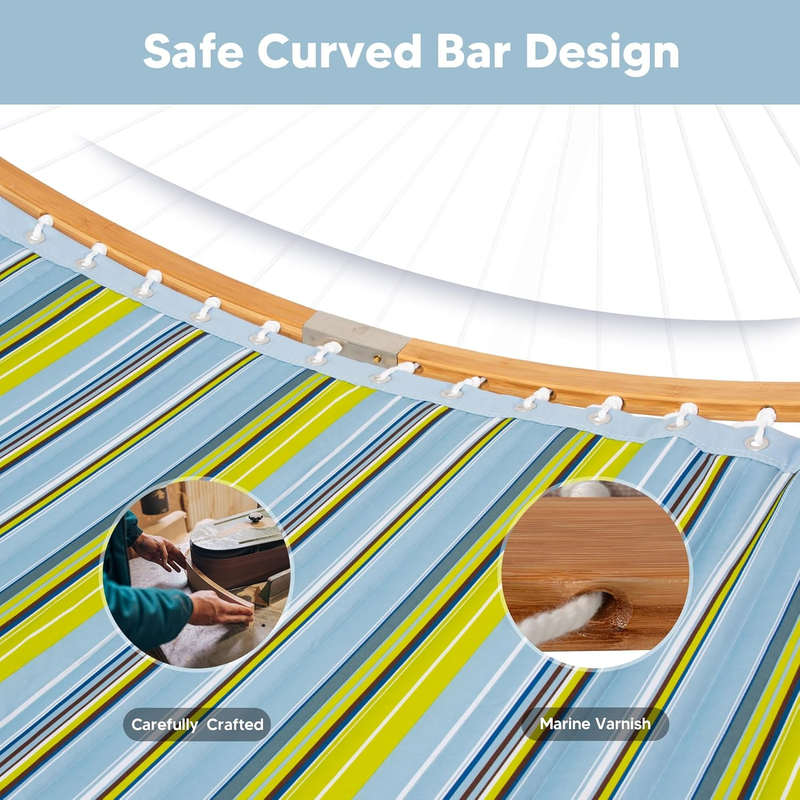 Outdoor Hammock with Stand Double Portable Hammock Yellow Blue Stripe5