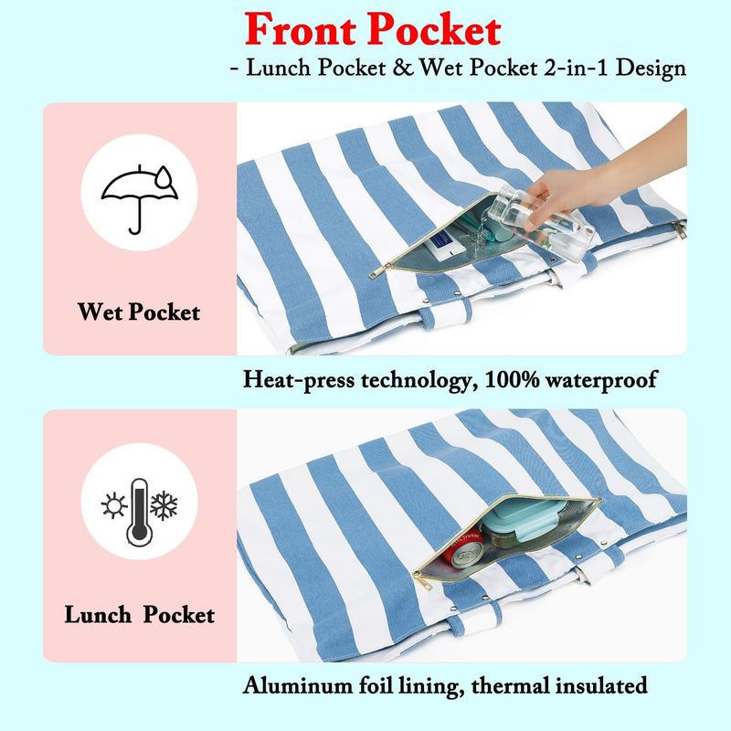 Large Waterproof Beach Tote Bag Canvas Pool Travel Bag Wet Pocket2