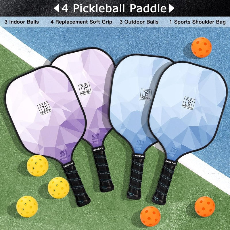 Pickleball Paddles Set of 4, USAPA Approved Pickleball Set, Fiberglass Pickle Ba3