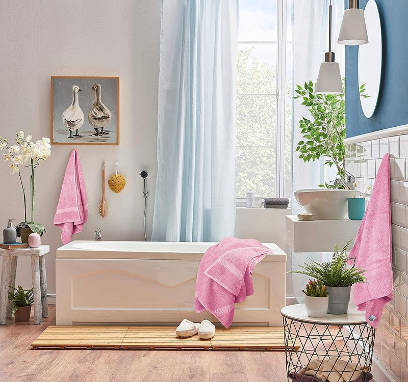 8 Piece Towel Set Pink 100% Cotton 600 GSM Bath Hand Wash Towels Absorbent4