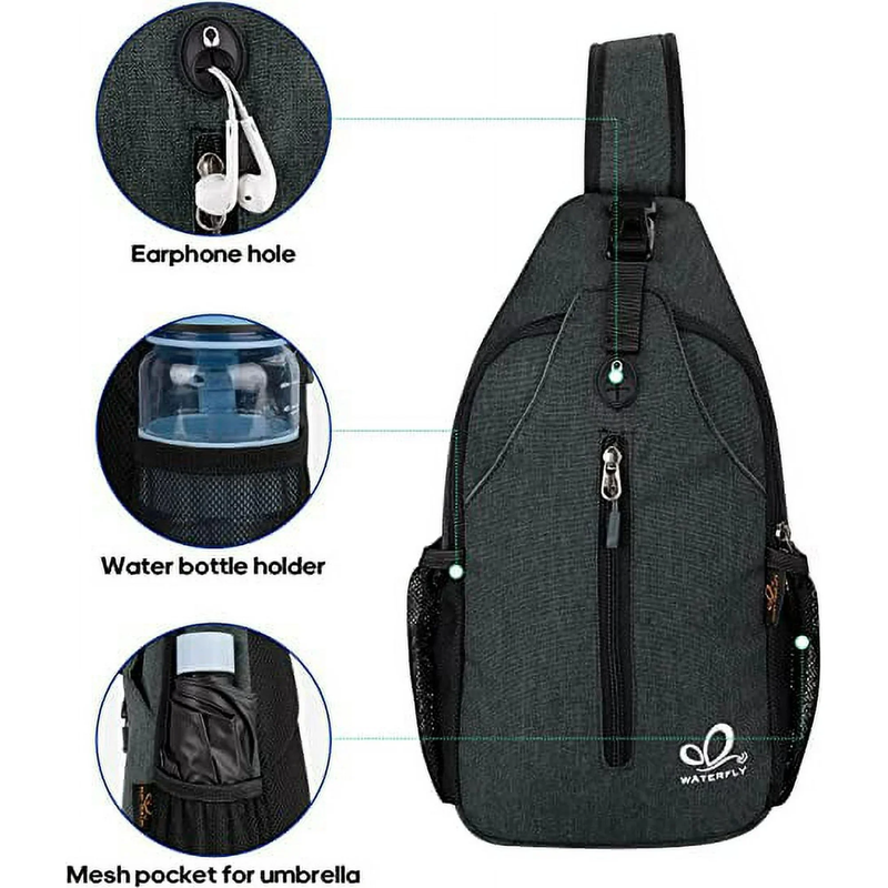 Unisex Hiking Travel Nylon Sling Bag Cross Body Shoulder Chest Bag,Hemp Black5