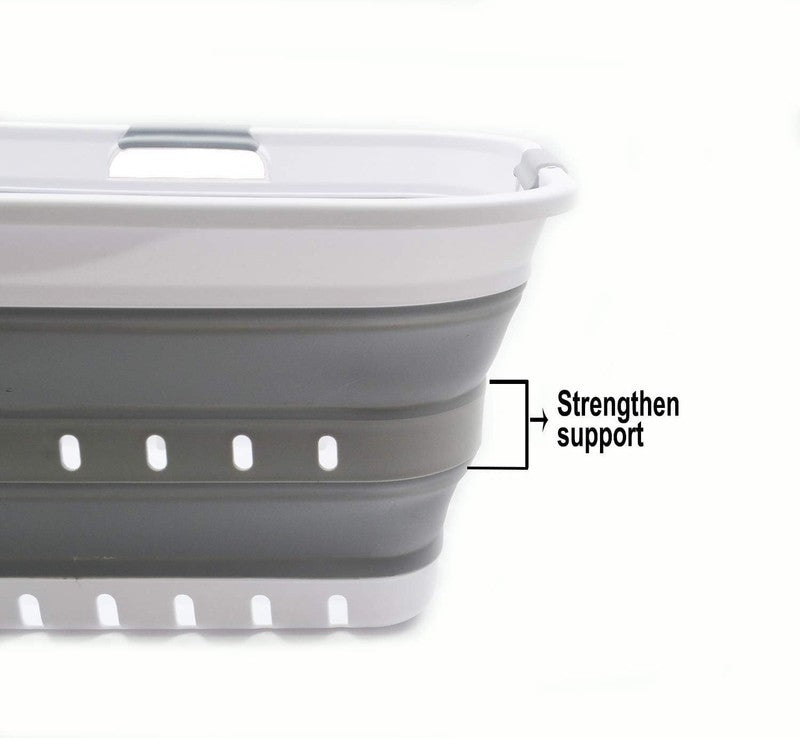 42L (11 Gal) Collapsible Plastic Laundry Basket White/Grey Foldable Hamper5