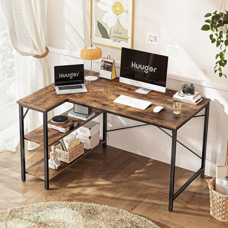 47 Inches L Shaped Desk, Computer Desk with Reversible Storage Shelves, for Gami1