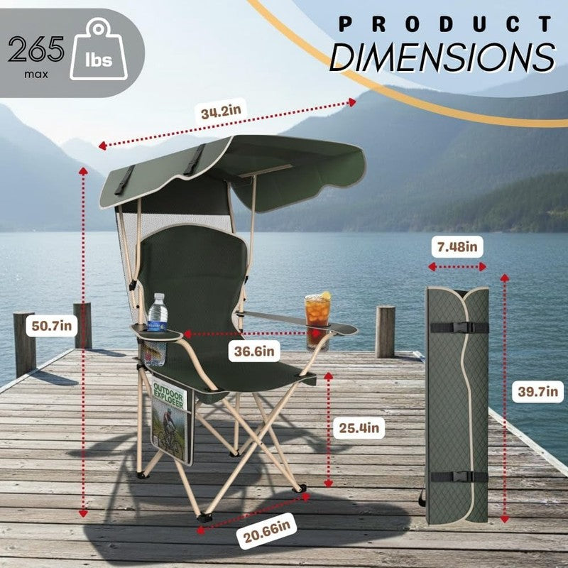 2-Pack Portable Folding Camping Chairs with Canopy Shade, Beach Chair for Adults1