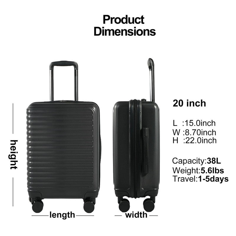 20" Underseat Hard Sided Carry On Luggage, Spinner Wheels, Abs,Black3