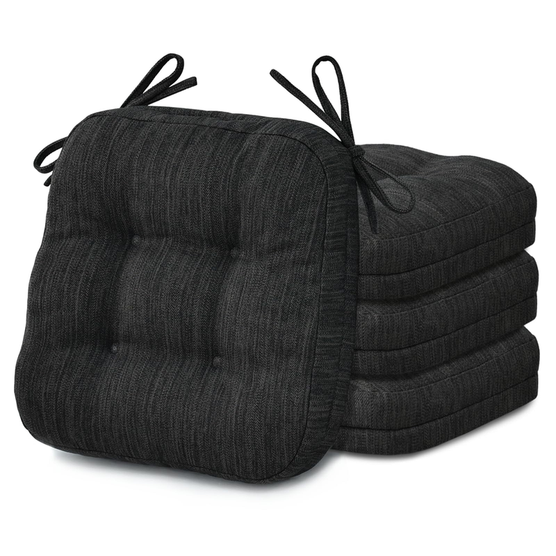 3.5" Tufted Dual-Layer Chair Cushions Set of 4 16.5"x16.5" Black9