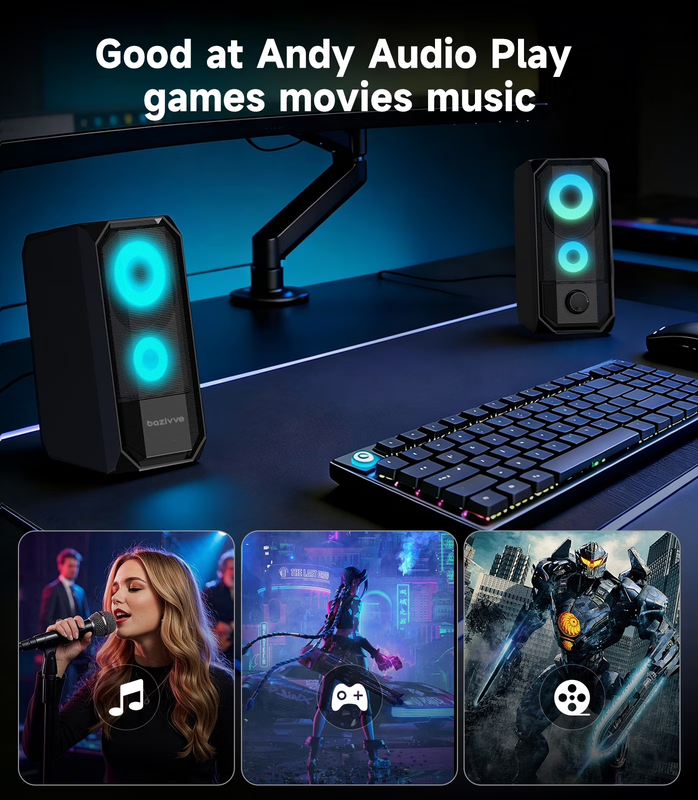 RGB Gaming Computer Speakers USB Powered Stereo 3.5mm for PC Laptop Desktop3