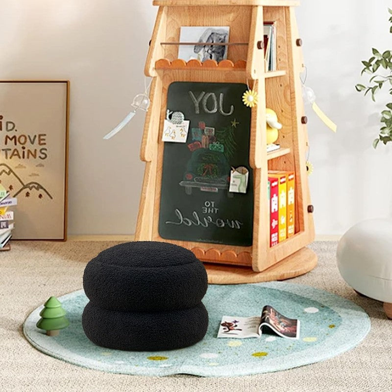 Storage Ottoman,Soft Teddy Velvet Upholstered Footrest,Mordern round Footstool w4