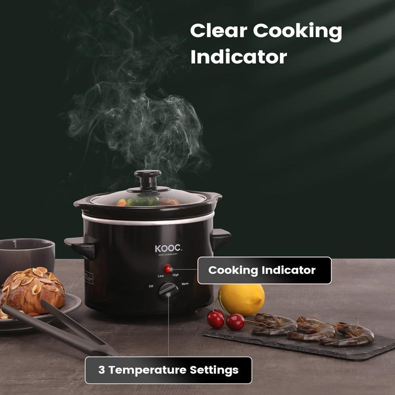 2Qt Small Slow Cooker Ceramic Adjustable Temp Stainless Steel Black4