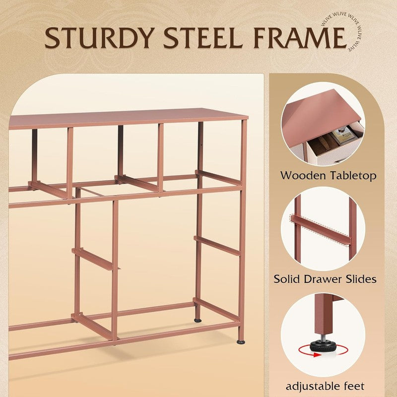 7 Drawer TV Stand Dresser Pink Metal Frame Wood Top Storage Chest7