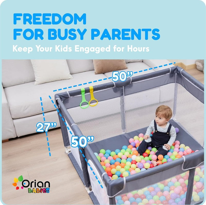Large Baby Playpen 50X50 with 10 Balls & 4 Pull Up Rings - Indoor/Outdoor Fun!2