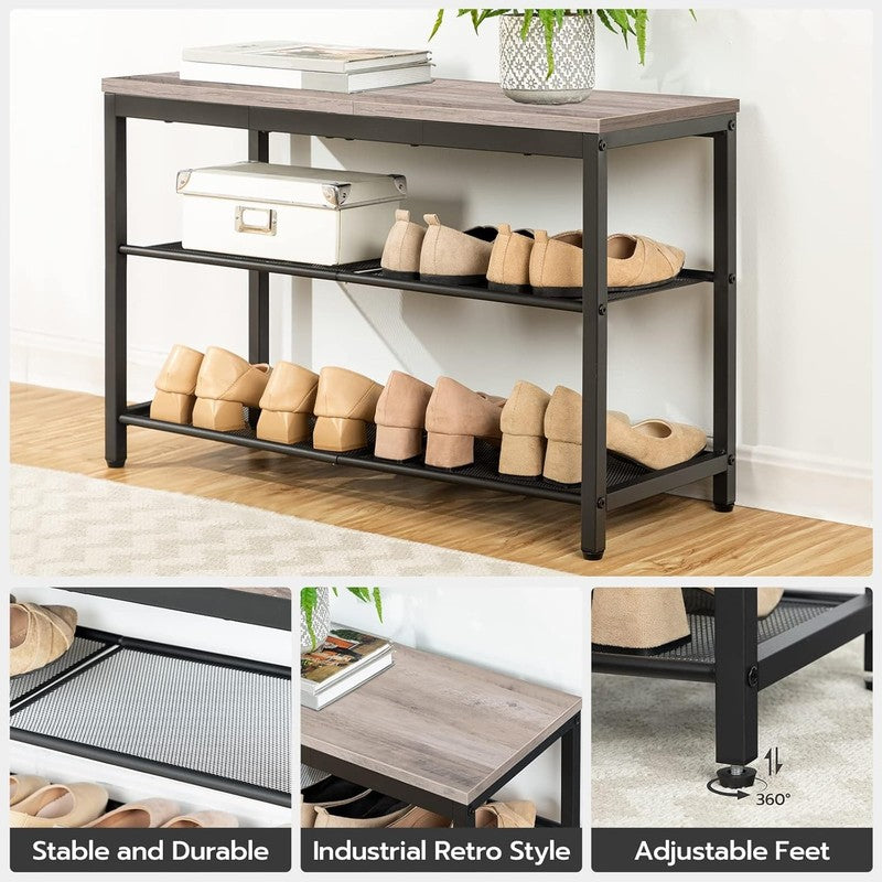 Shoe Bench 3 Tier Rack Industrial Organizer Greige Entryway4