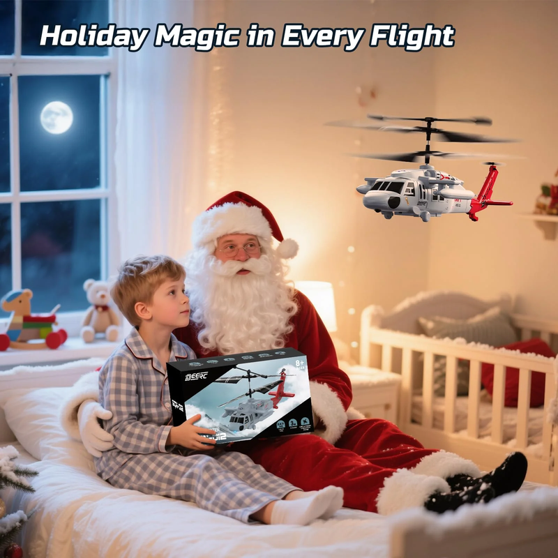 Black Hawk RC Helicopter 2.4GHz 26 Min Flight LED Altitude Hold Toy 8+6