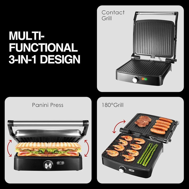 Panini Press Grill 4 Slice Adjustable Temp 180° Sandwich Maker Nonstick 1200W3