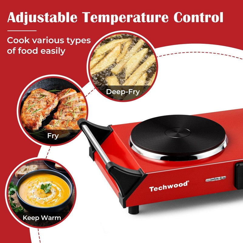1800W Dual Burner Electric Hot Plate Stove, Portable Cooktop, Red1