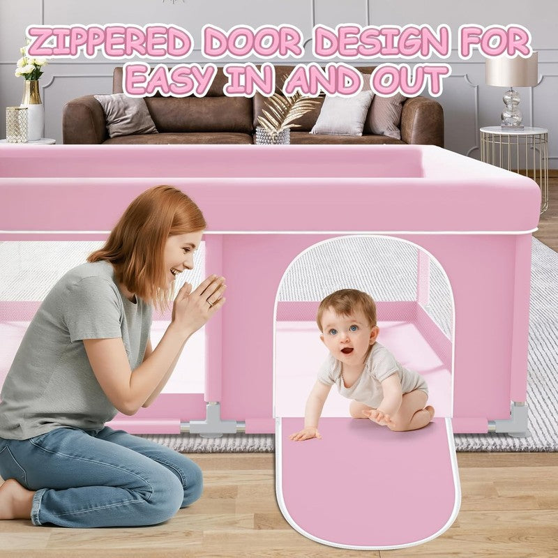 Pink Baby Playpen 50x50 Inch - Indoor/Outdoor Soft Mesh Play Yard for Toddlers8