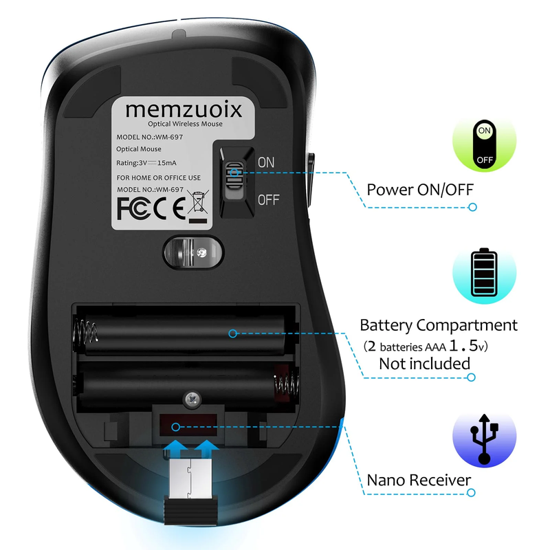 2.4G Wireless Mouse 1400 DPI 5 Button USB Receiver for PC Laptop Gray1