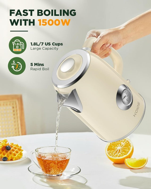 Electric Kettle 1.8L 1500W Stainless Steel Retro w/ Temp Gauge LED Auto Shut Off3