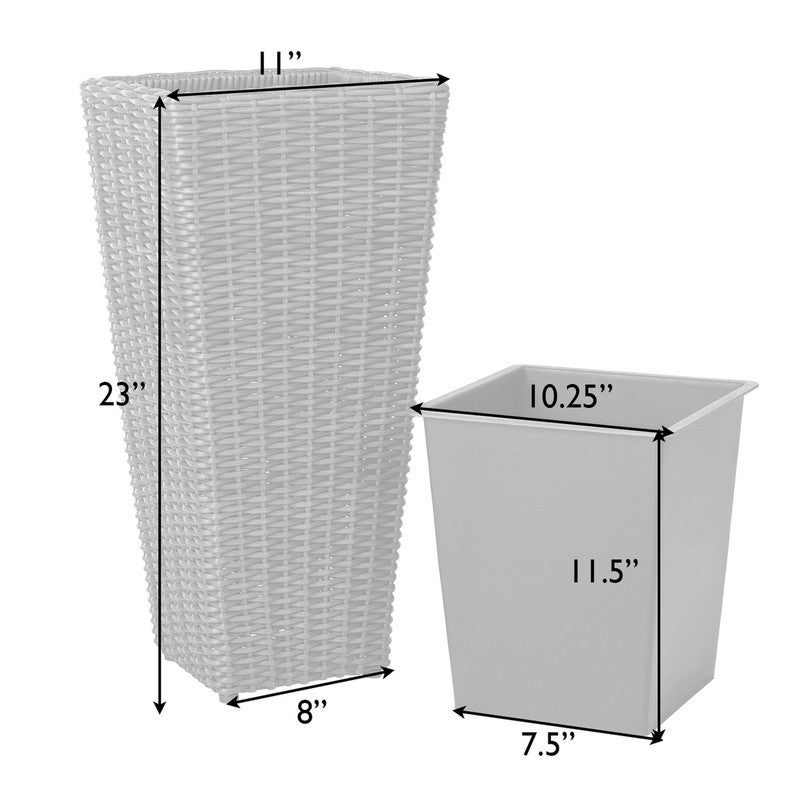 62501 Alto Wicker All Weather Planter Set with Liners Tall Plant Decor Box for O11