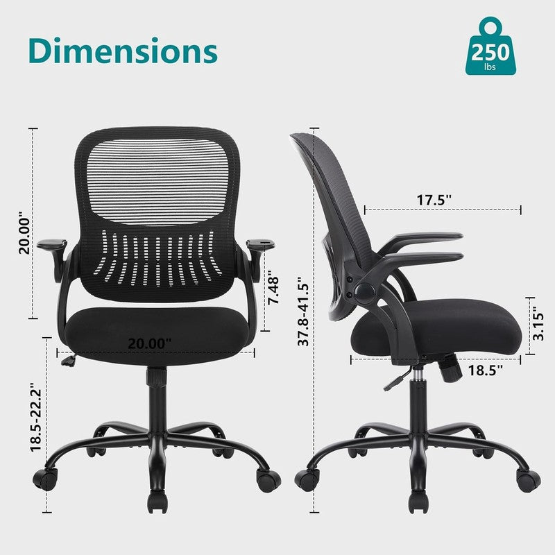 Sweetcrispy Ergonomic Mesh Office Chair Swivel Mid-Back Lumbar Flip-Up Arms1
