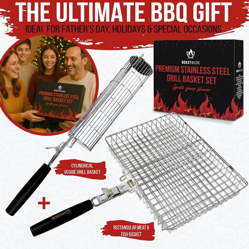 'S Bbq Grill Basket Set for Meat Fish Vegetables Stainless Steel 304 Barbecue Bb3