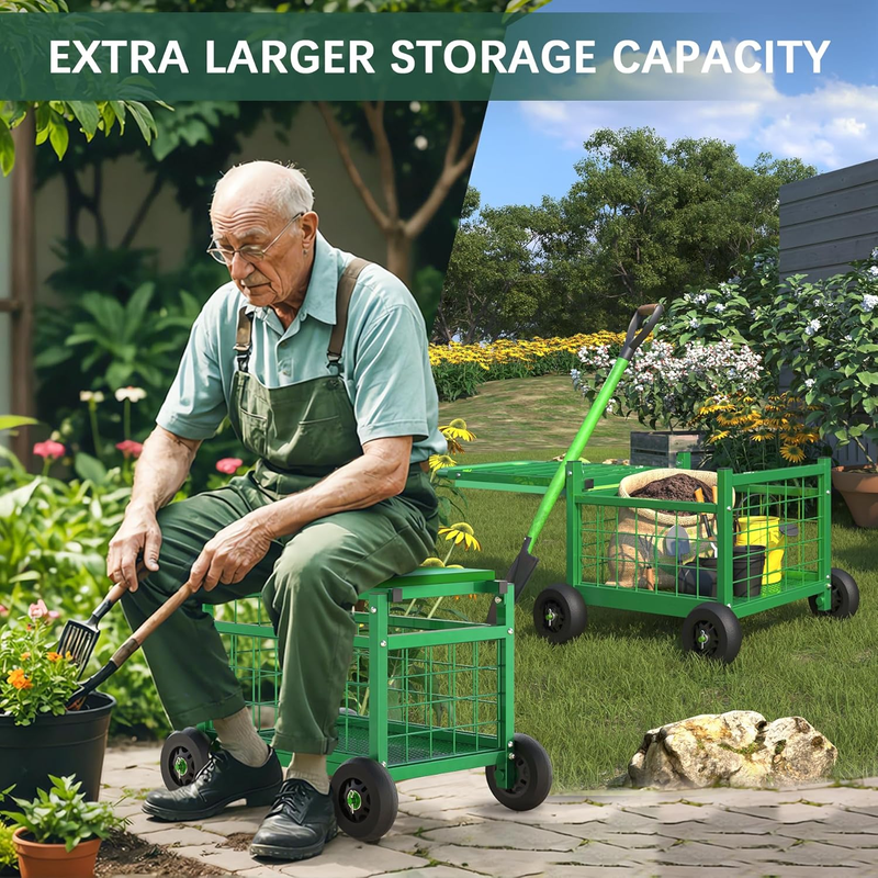 Rolling Garden Work Seat with Wheels, Upgraded Heavy Duty Gardenning Cart with S2