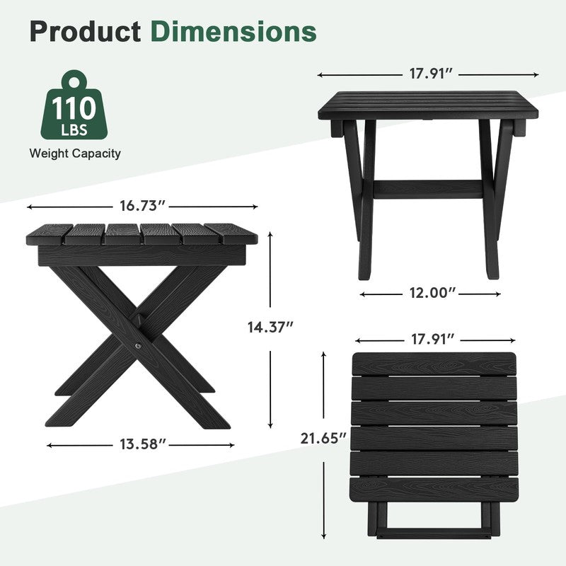 Outdoor Small Folding Side Table, HDPE All Weather Adirondack End Table, No Asse1