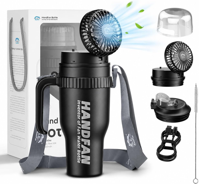 40oz Stainless Steel Tumbler with Handle & USB Fan 5000mAh Insulated Leak  Cup11