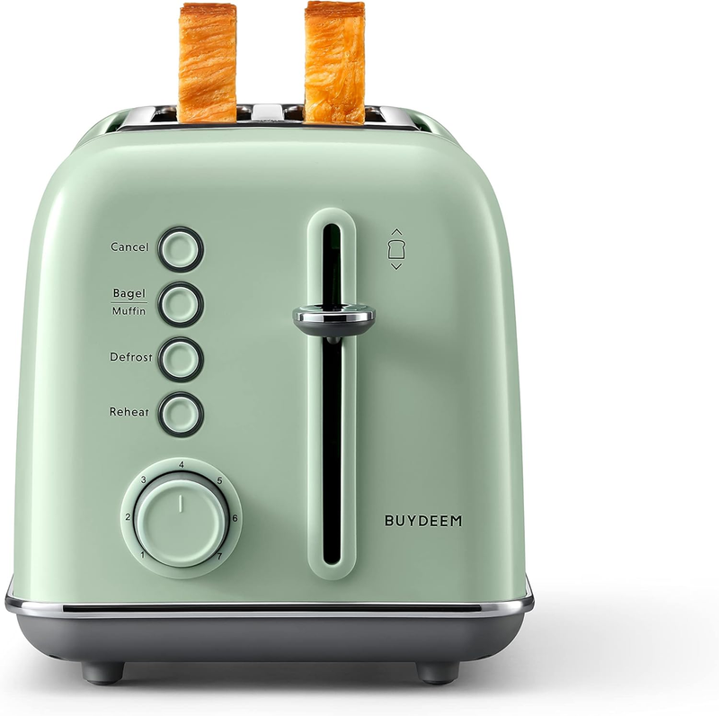 Retro 2 Slice Toaster Extra Wide Slots Stainless Steel 7 Shade Muffin Green0