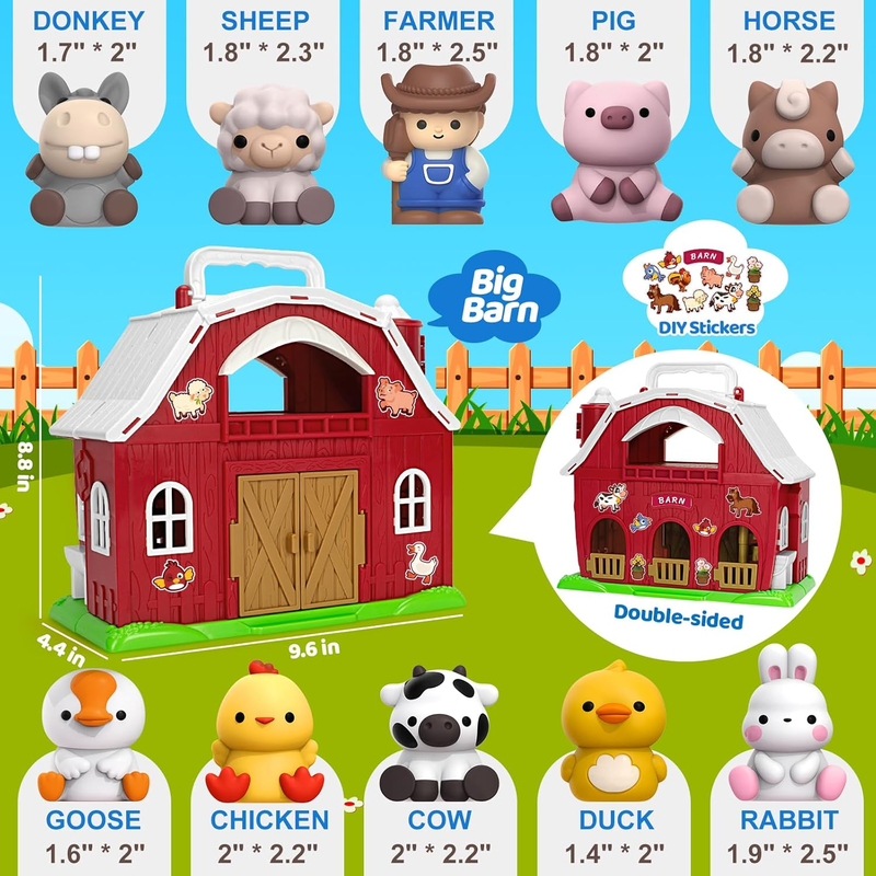 Farm Animals Big Barn Playset w/ Figures DIY Stickers Montessori Toy 12 18mo1