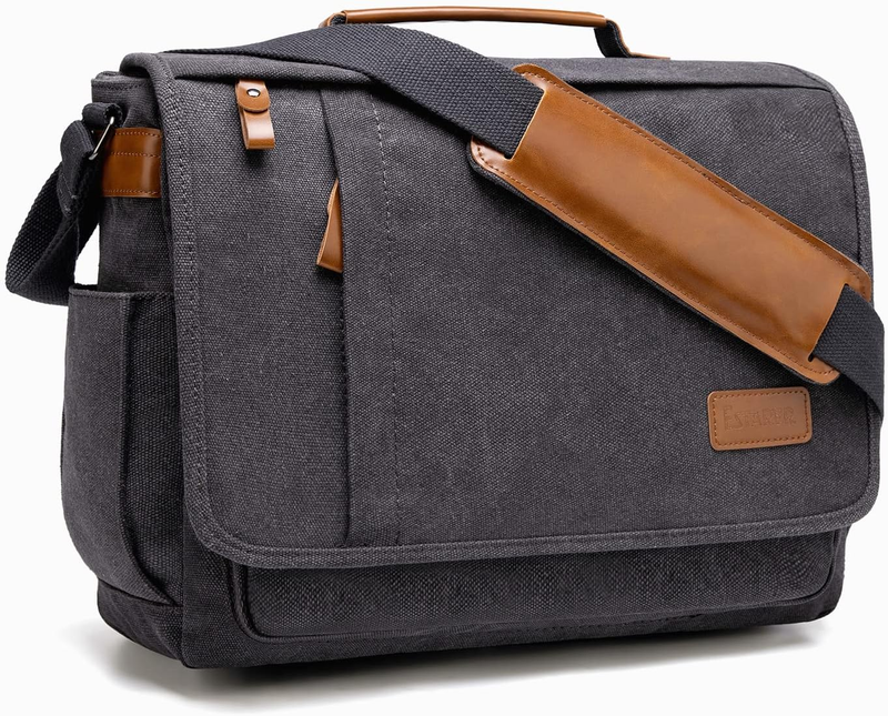 Laptop Messenger Bag 13-14" Water-Resistant Canvas Shoulder Bag Grey6