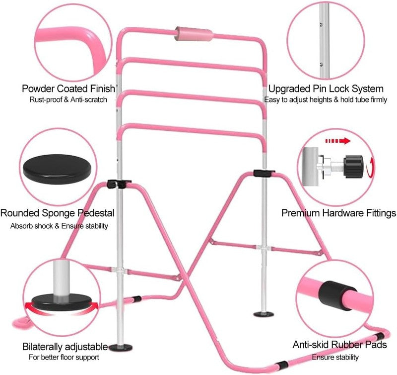 Expandable Kids Gymnastics Bar Adjustable Folding Kip Bar Home Gym Equipment4