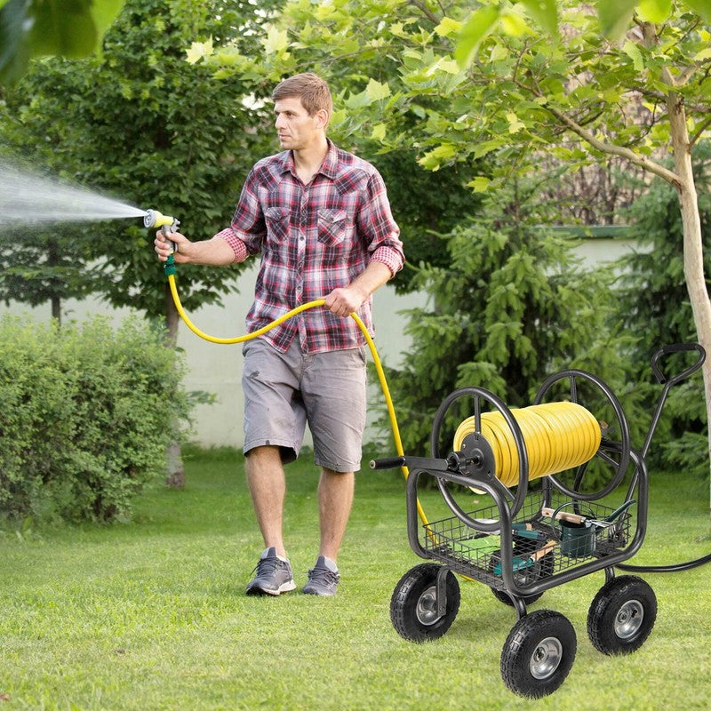 Portable Hose Reel Cart with 300 Ft of 5/8” Large Capacity Storage Basket for La3
