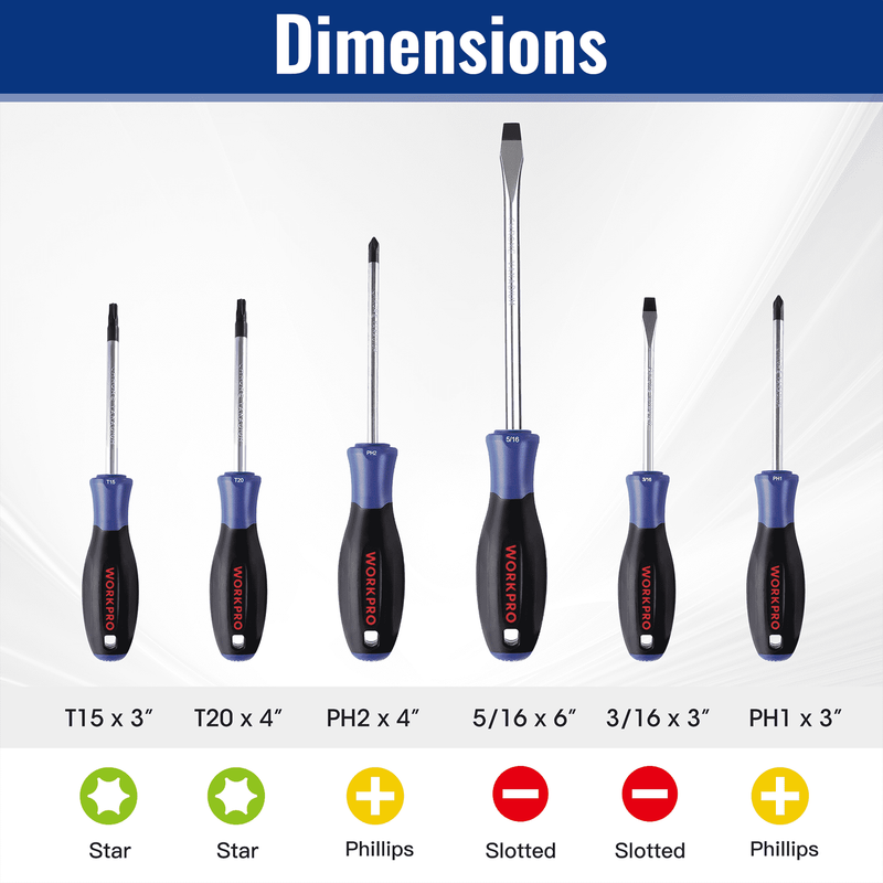 6Pc Magnetic Screwdriver Set CR V Phillips Slotted Torx Non Slip Handle w/ Rack3