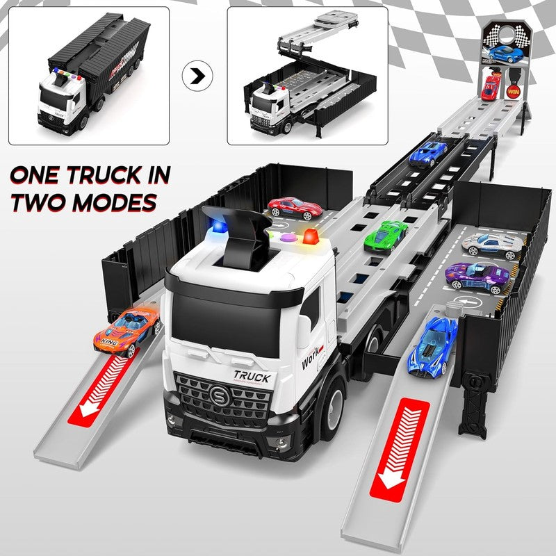 Carrier Truck Race Track Boys Toys, Foldable 3 Layer Toddler Track Playset,Toy T4