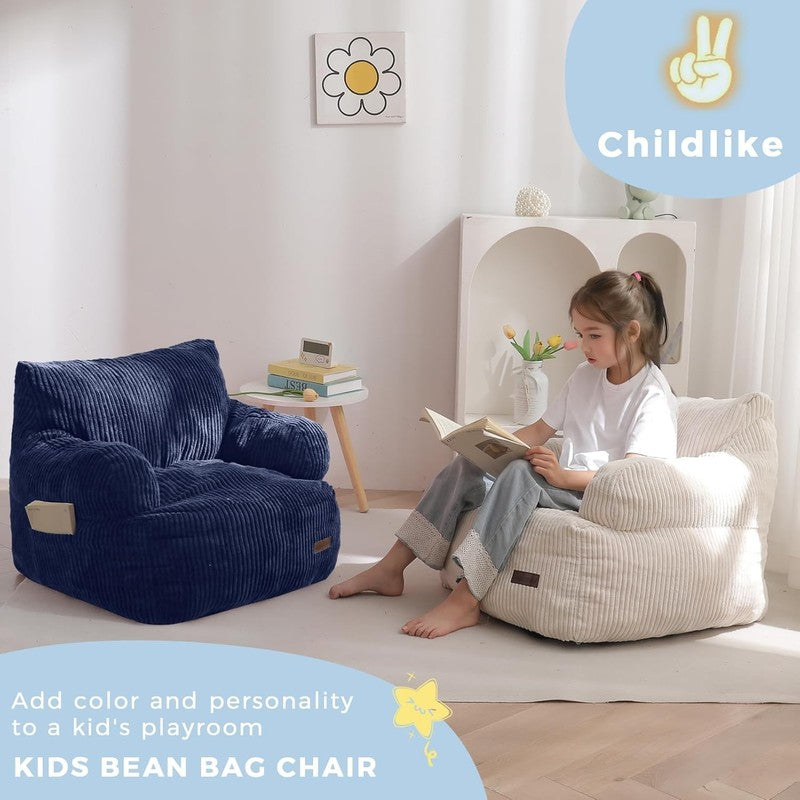 Kids Bean Bag Chair Toddler Sofa w Filler Cozy Pocket Floor Chair Navy2