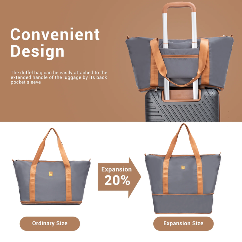 Stylish 3 Piece Gray Hardside Luggage Set with Spinner Wheels & Travel Bags1