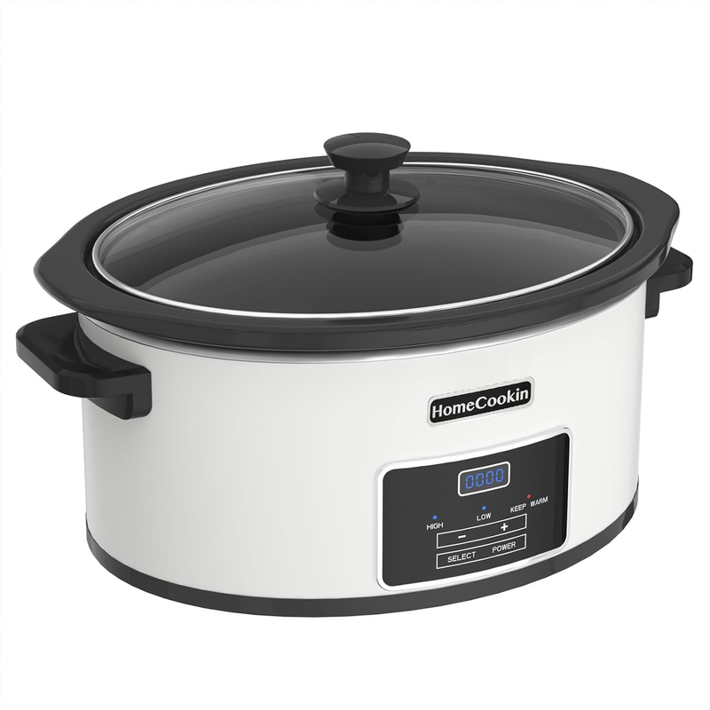 8Qt Programmable Slow Cooker Timer Keep Warm 6+ Servings White Black Liner7